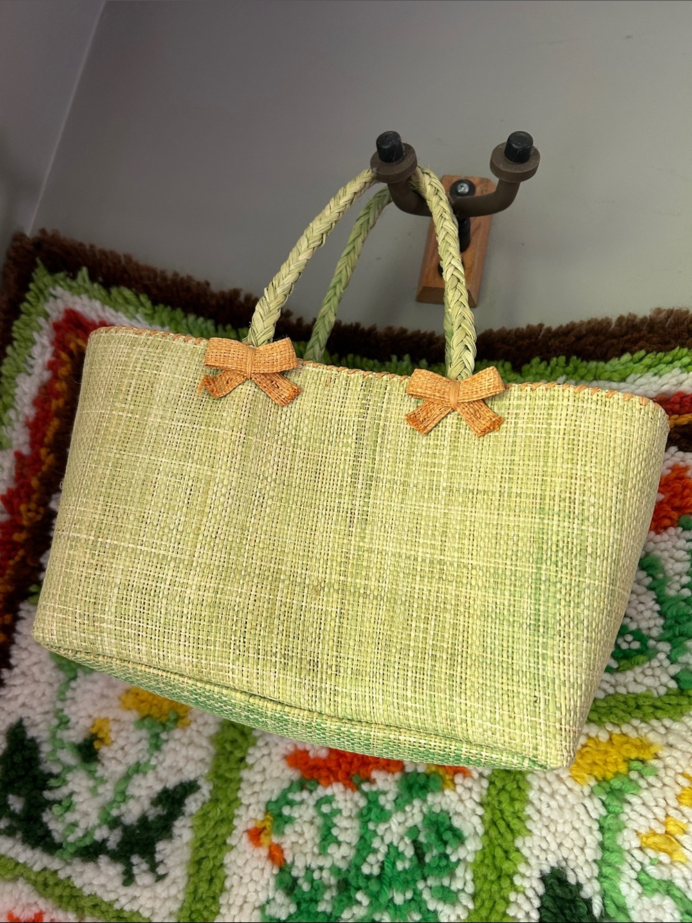 Cappelli green straw and lemon detail purse